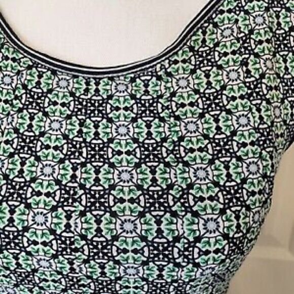 MAX STUDIO FIT & FLARE SLEEVELESS SHEATH GEO LEAF ROSETTE PATTERN KEYHOLE XS - Picture 3 of 9